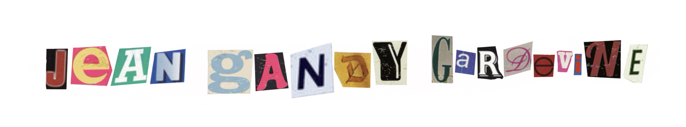 Jean Gandy Gardevine logo, spelling her name in magazine letters